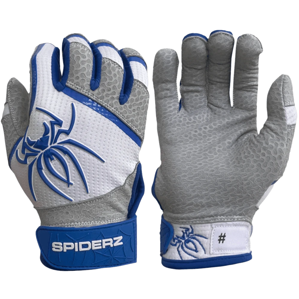 2022 Spiderz PRO Model Batting Gloves: White/Royal Blue