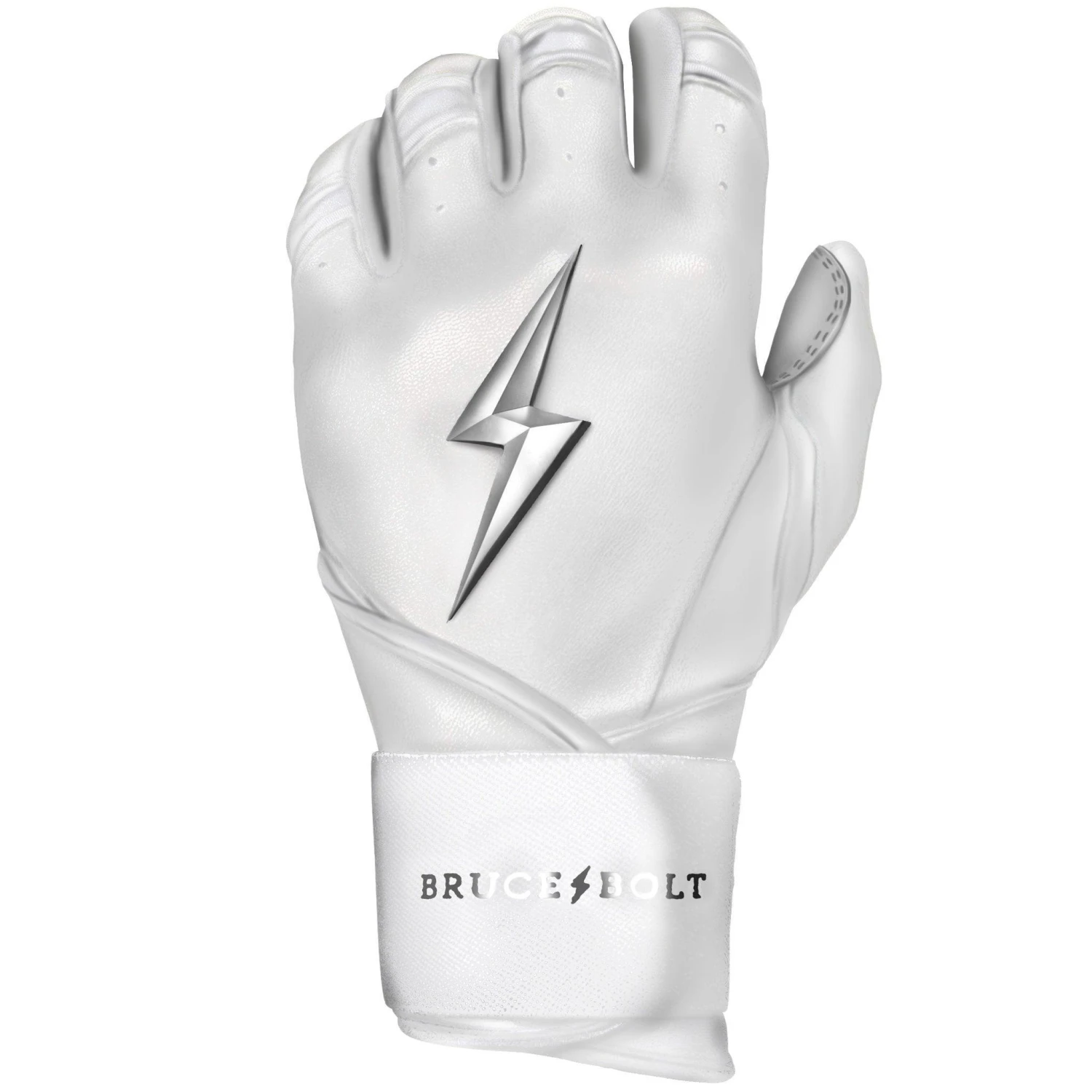Bruce Bolt PREMIUM PRO Chrome Series Long Cuff Batting Gloves: White - Image 5